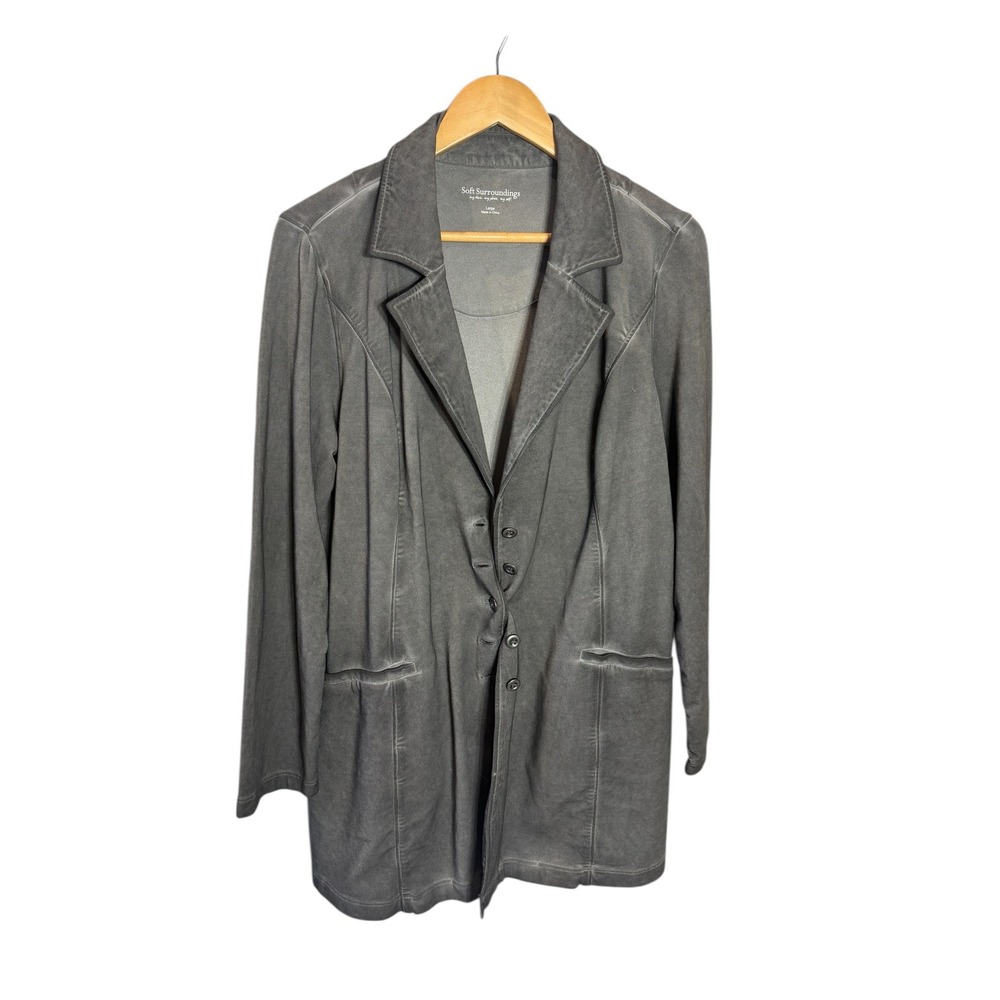 Soft Surroundings Gray Washed Longline Blazer Jacket Women's Large Academia